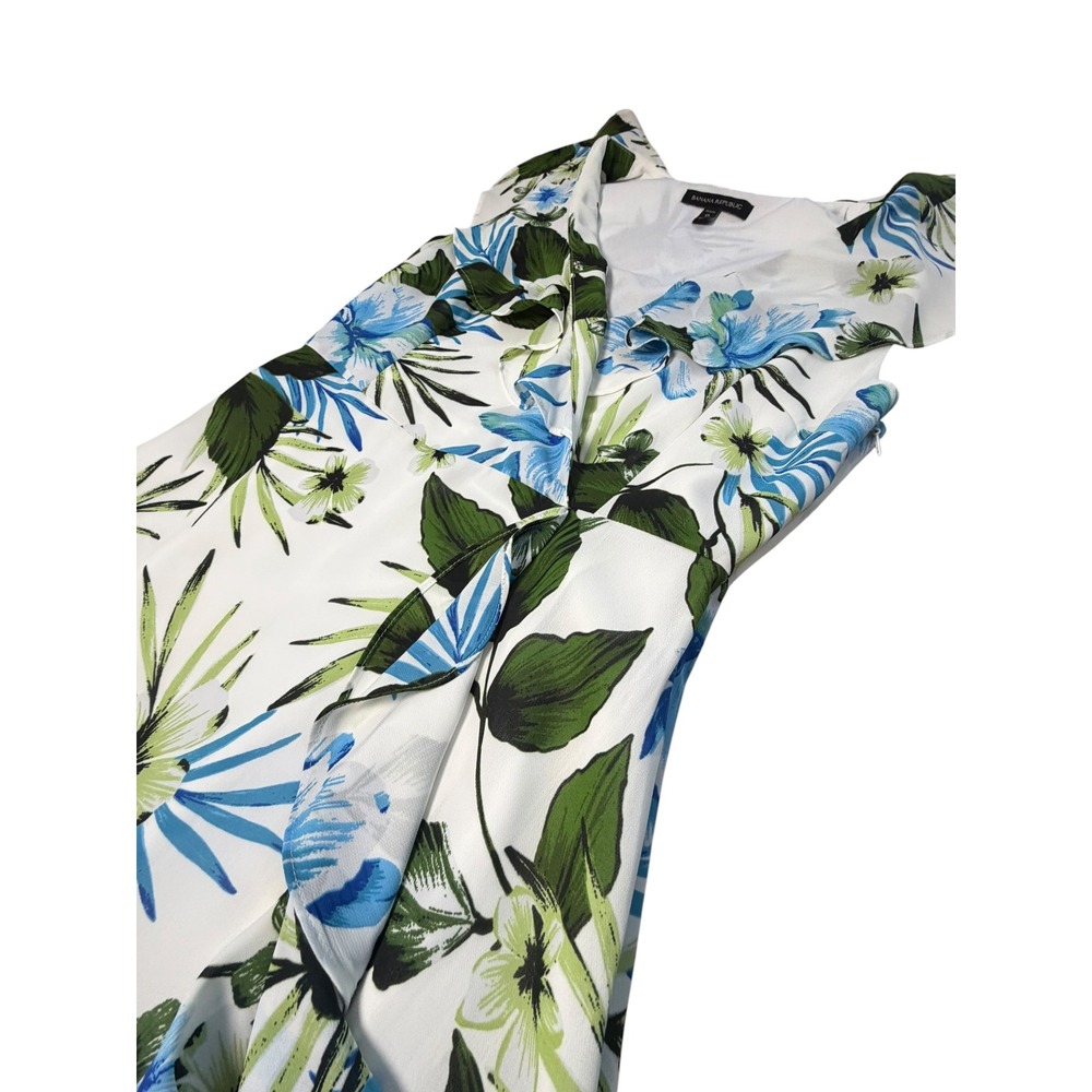 Banana Republic Floral Wrap Maxi Dress Size 0 Petite Coastal Coquette Ruffle - Picture 2 of 10